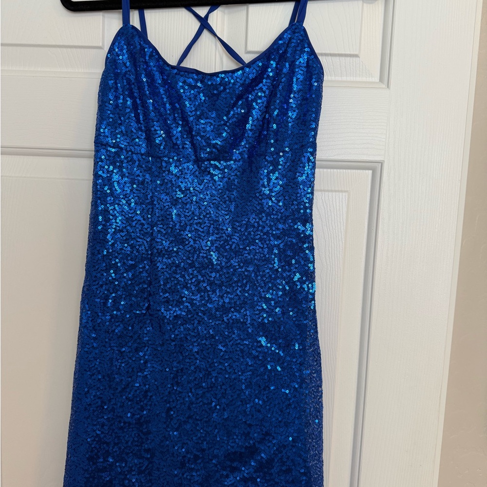 Blue Sequin Strappy Dress